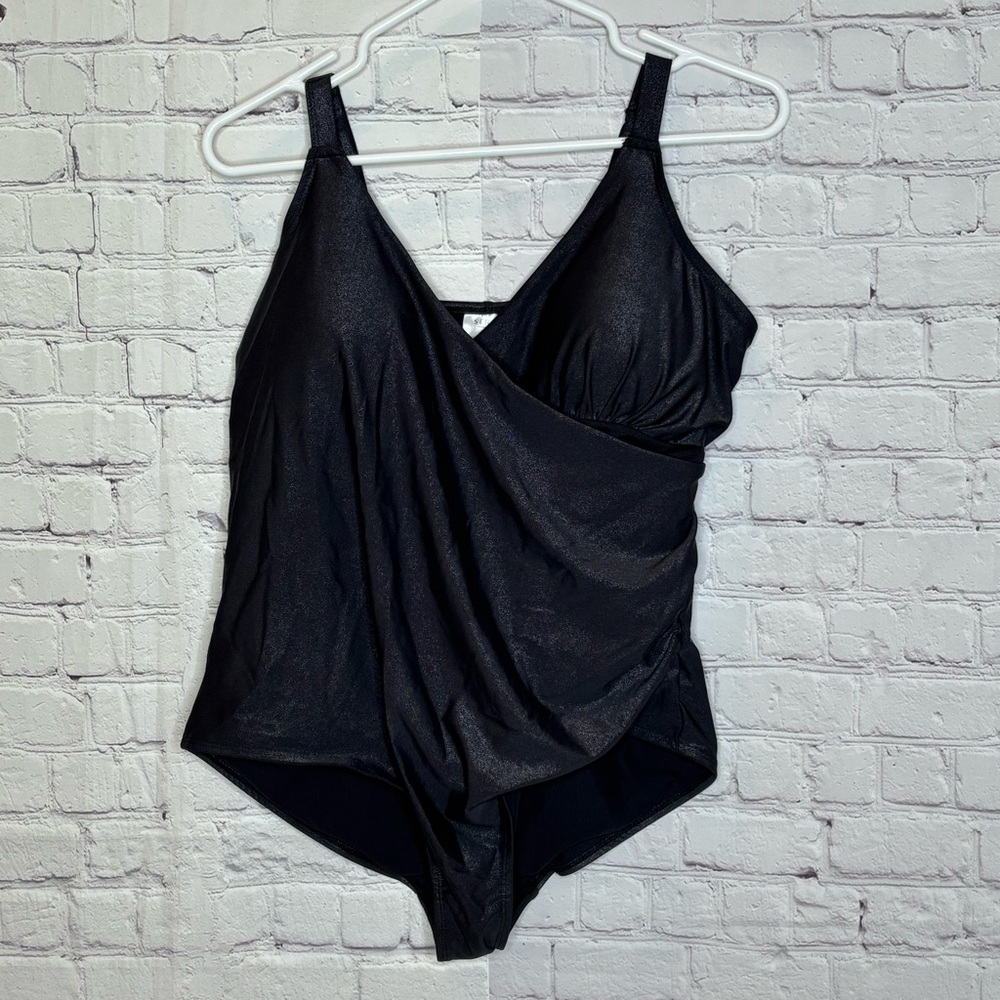 Serra Black XL One Piece Swimsuit with Silver Metallic Shimmer